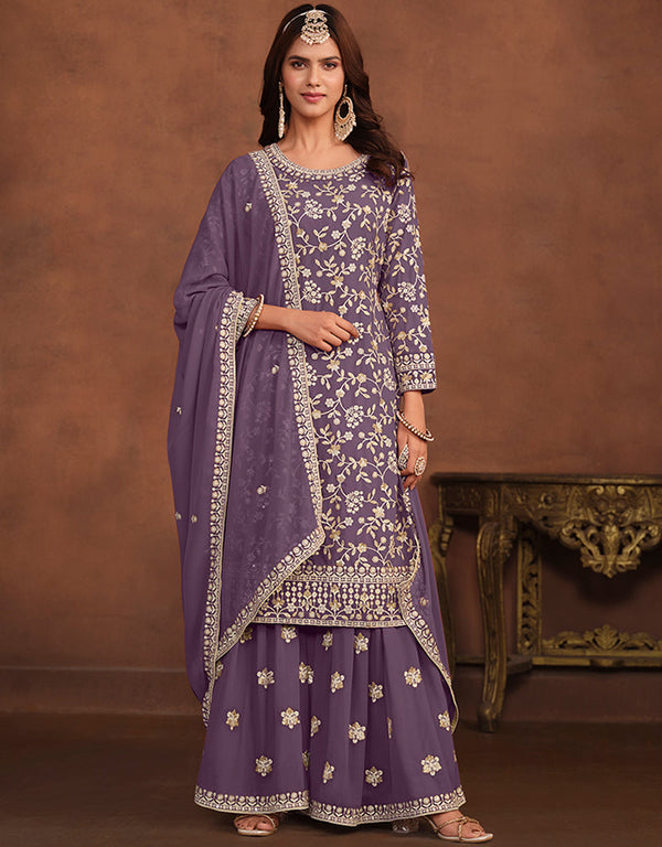 chic viola purple faux georgette designer party wear salwar suit with viola purple faux georgette df-174-7402 Front View